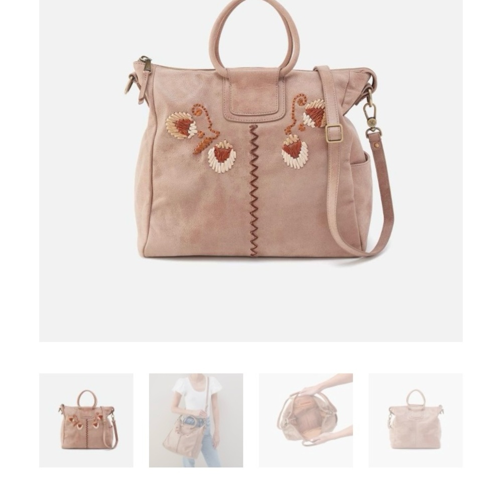 HOBO Embroidered Large Sheila Satchel in Hazel Buffed Leather